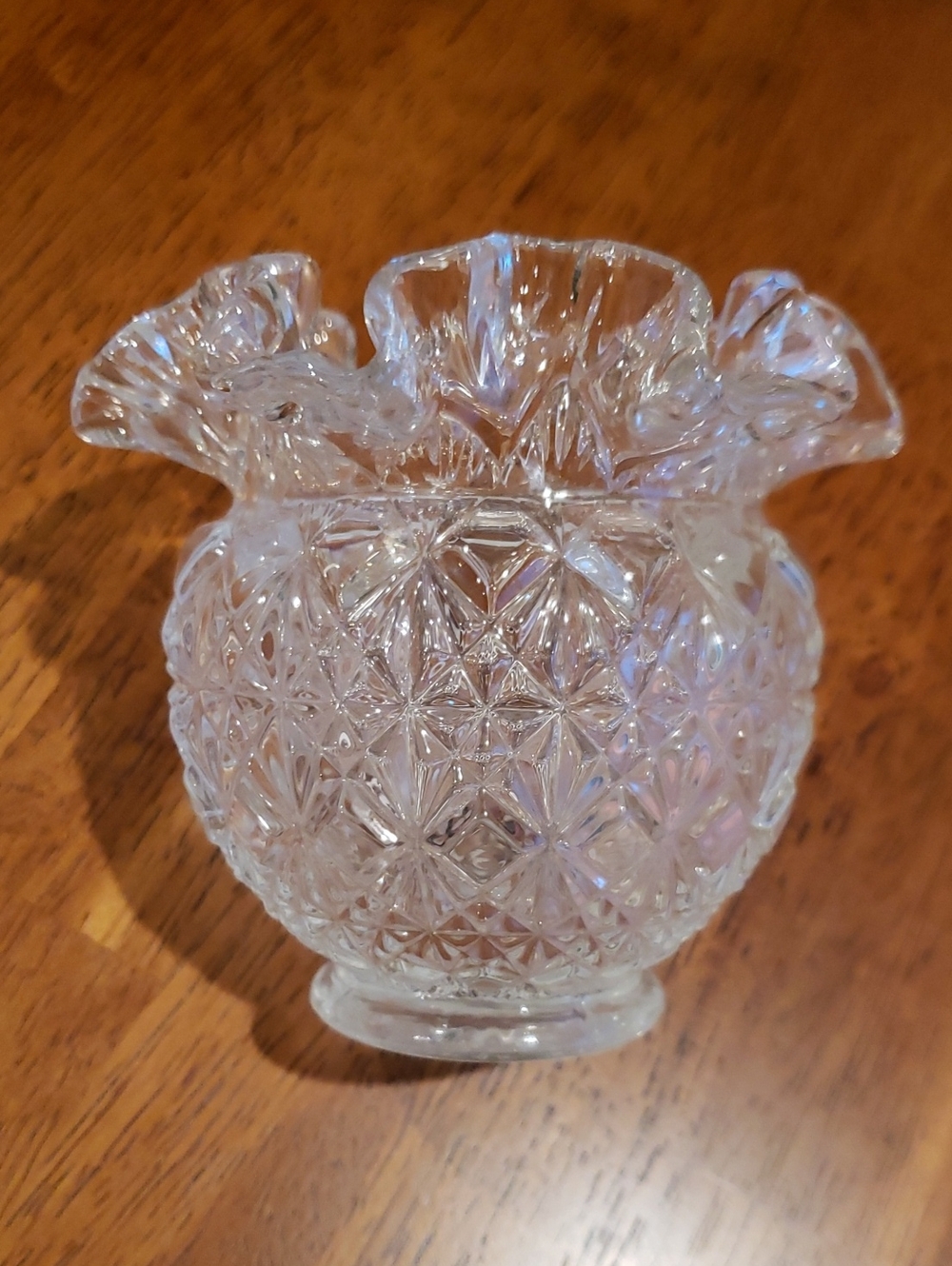 Vintage Fenton Rose Bowl With Ruffled Top